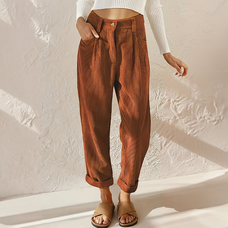 Harriet Women's Corduroy Trousers – High Waist Wide Leg Casual Smart Trousers