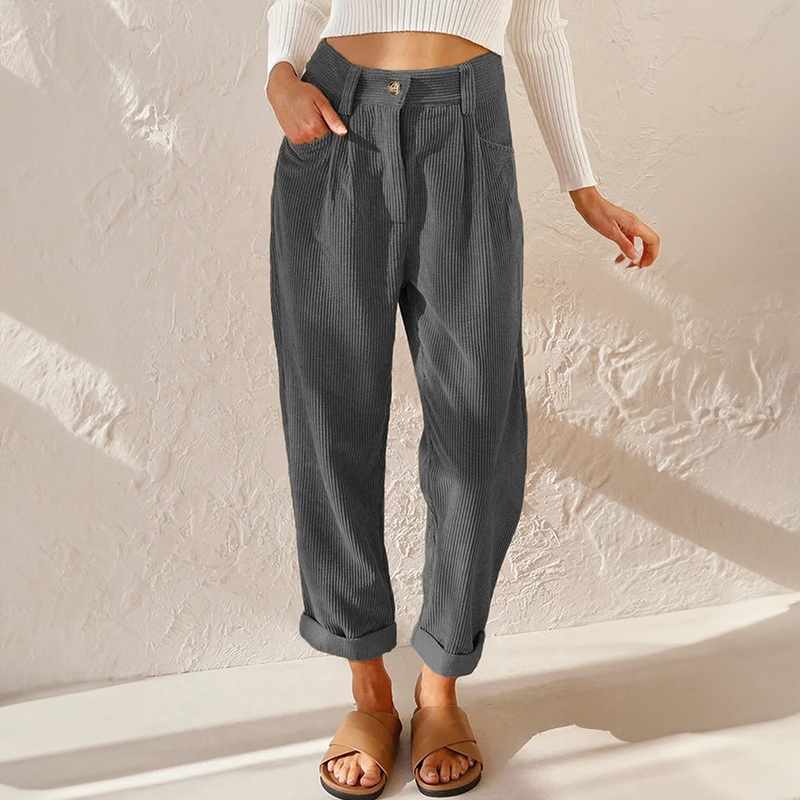 Harriet Women's Corduroy Trousers – High Waist Wide Leg Casual Smart Trousers