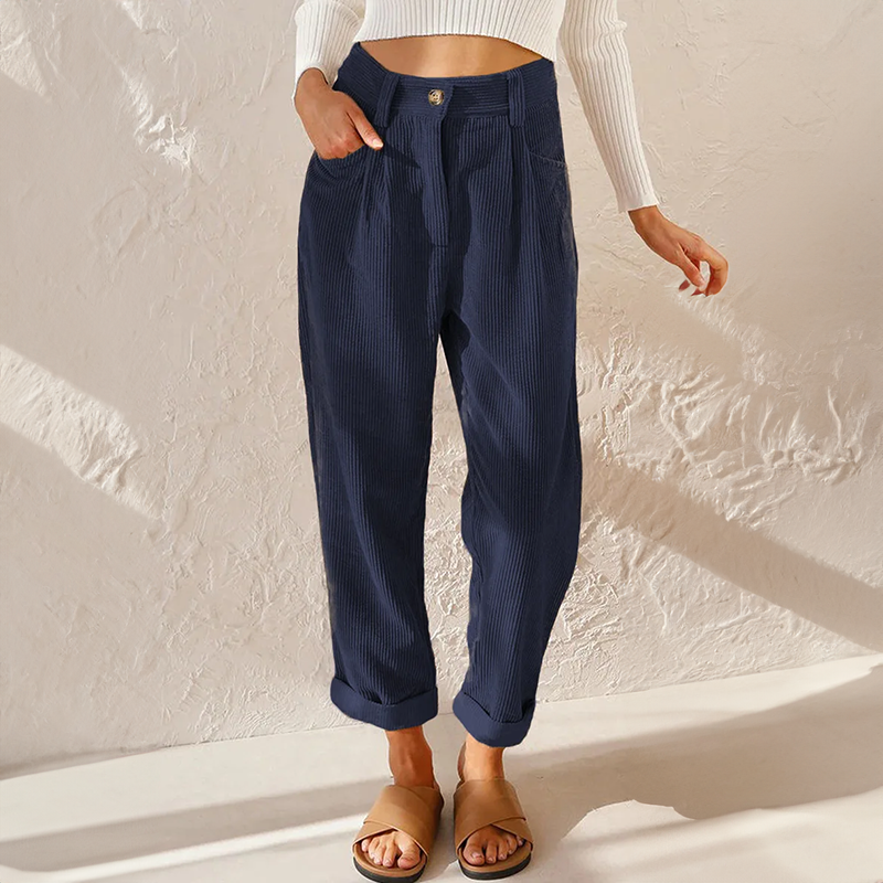 Harriet Women's Corduroy Trousers – High Waist Wide Leg Casual Smart Trousers