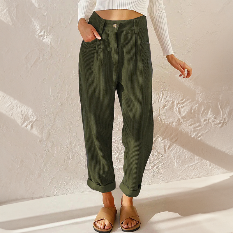 Harriet Women's Corduroy Trousers – High Waist Wide Leg Casual Smart Trousers