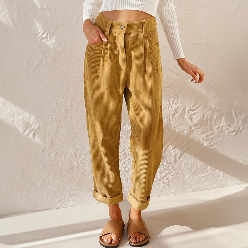 Harriet Women's Corduroy Trousers – High Waist Wide Leg Casual Smart Trousers