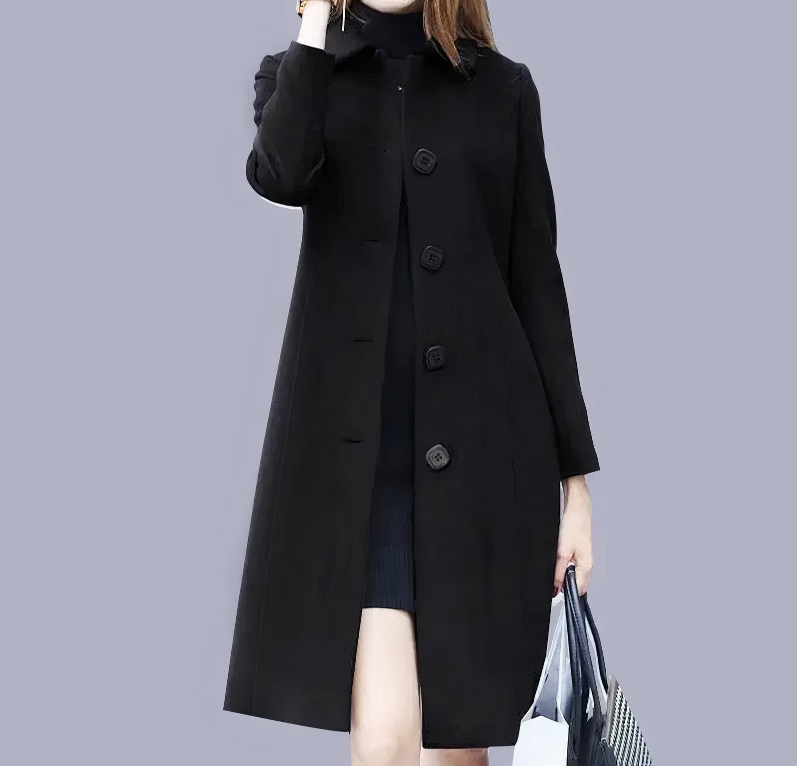 Evelyn Women's Long Coat – Classic Button Front Smart Winter Overcoat with Pockets