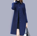 Evelyn Women's Long Coat – Classic Button Front Smart Winter Overcoat with Pockets
