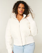 Scarlett Women's Winter Puffer Coat – Faux Fur Hood Cropped Warm Jacket