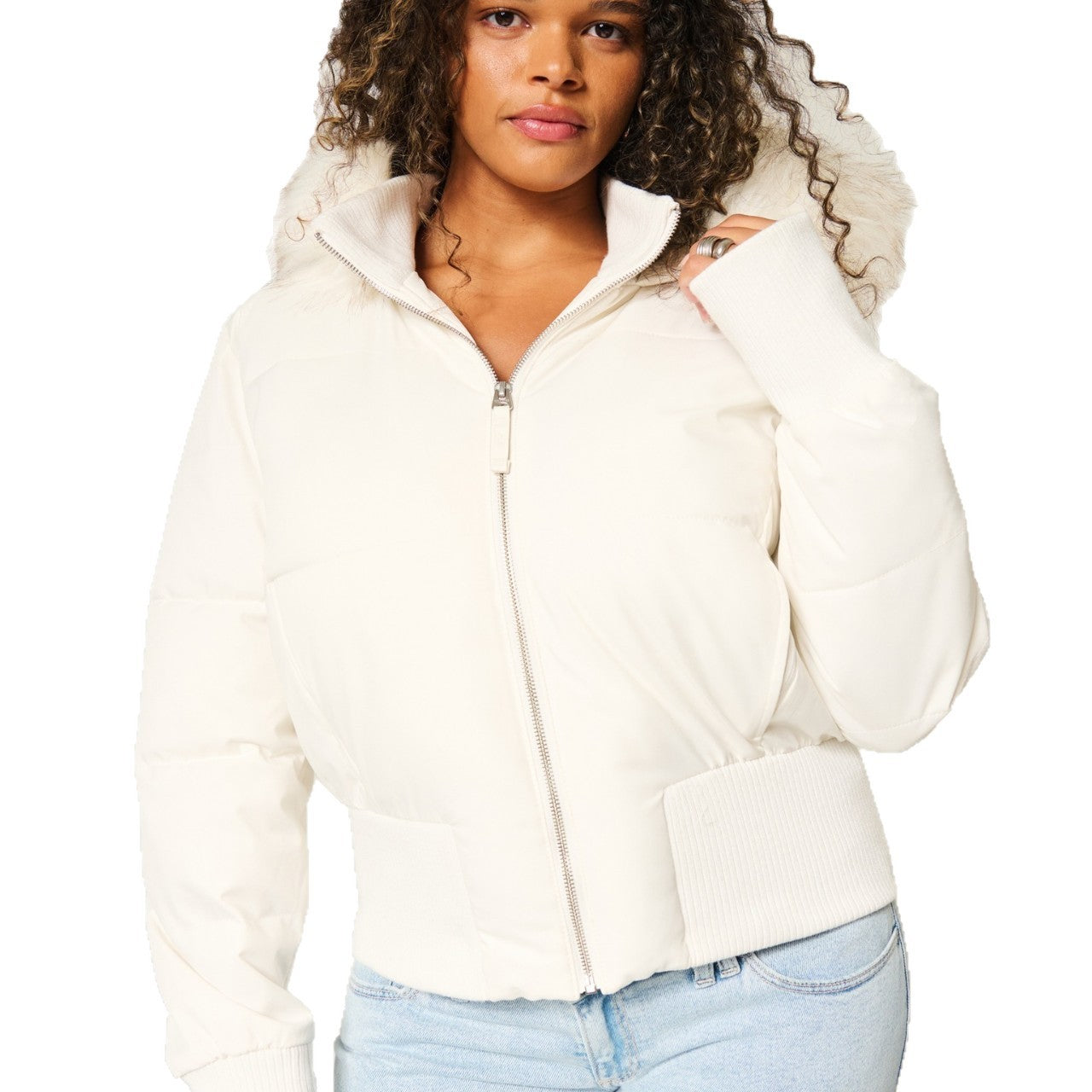 Scarlett Women's Winter Puffer Coat – Faux Fur Hood Cropped Warm Jacket