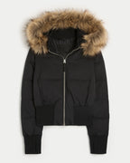 Scarlett Women's Winter Puffer Coat – Faux Fur Hood Cropped Warm Jacket