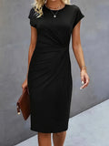 Catherine Women's Midi Dress – Elegant Round Neck Smart Casual Occasion Dress