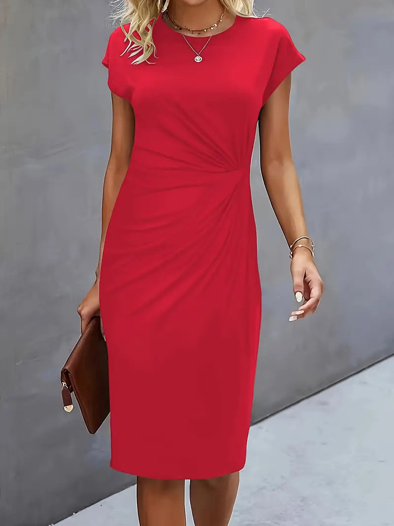 Catherine Women's Midi Dress – Elegant Round Neck Smart Casual Occasion Dress