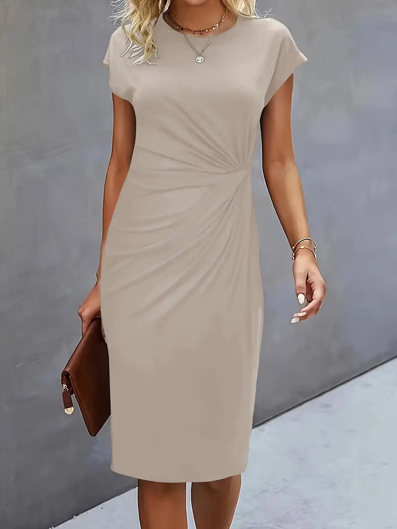 Catherine Women's Midi Dress – Elegant Round Neck Smart Casual Occasion Dress
