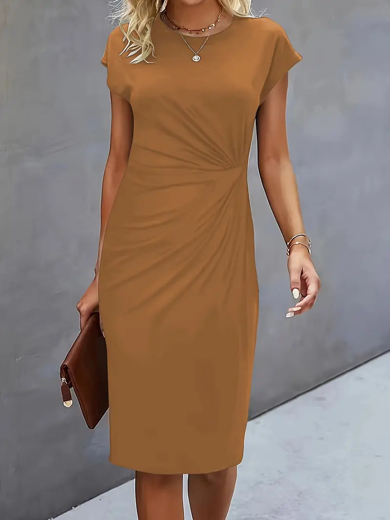 Catherine Women's Midi Dress – Elegant Round Neck Smart Casual Occasion Dress