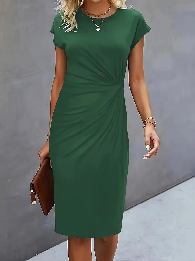 Catherine Women's Midi Dress – Elegant Round Neck Smart Casual Occasion Dress