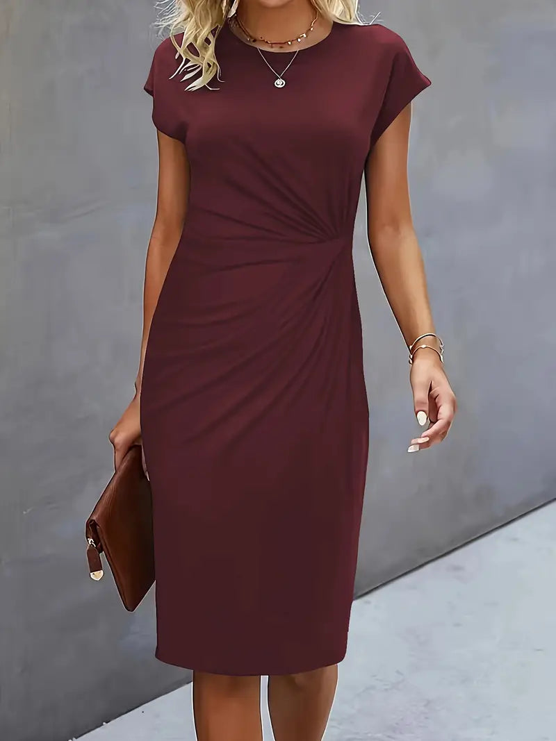 Catherine Women's Midi Dress – Elegant Round Neck Smart Casual Occasion Dress