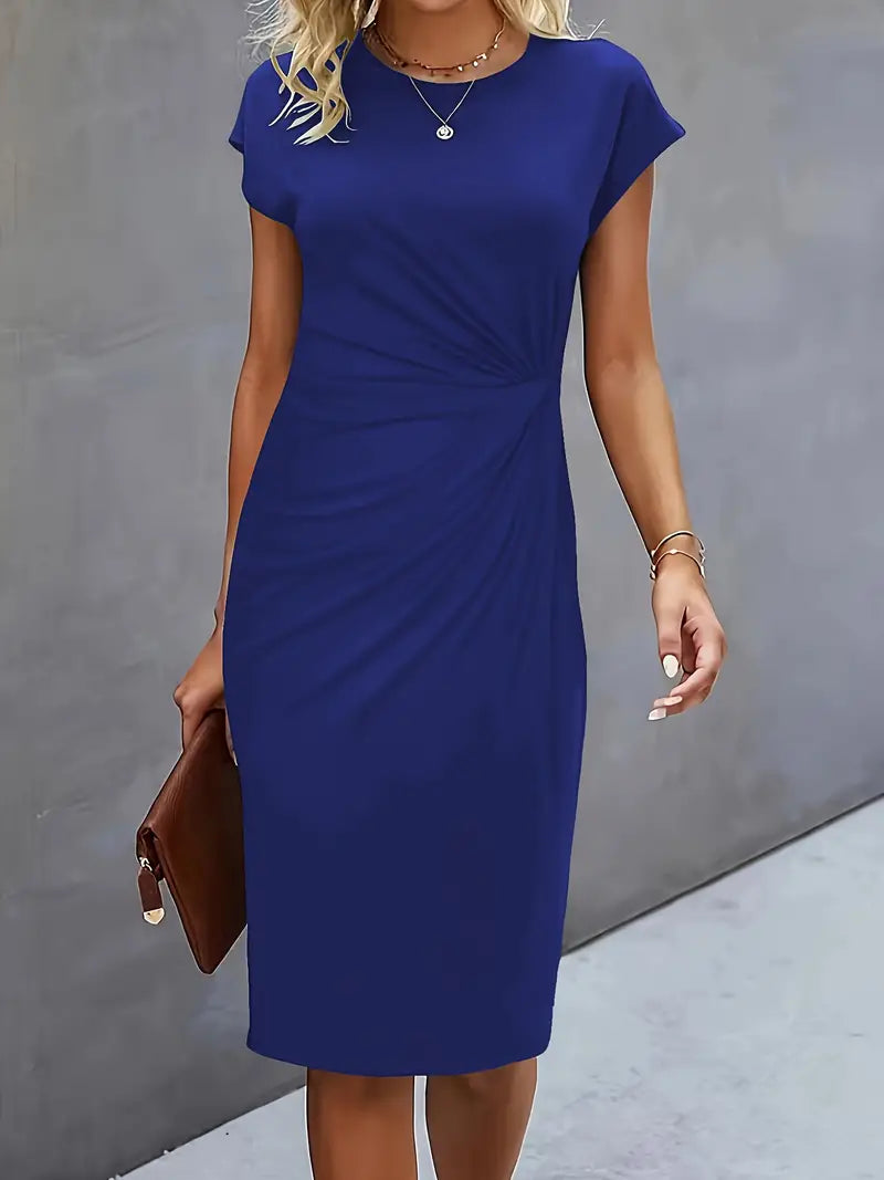 Catherine Women's Midi Dress – Elegant Round Neck Smart Casual Occasion Dress