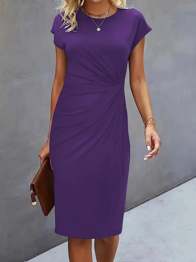 Catherine Women's Midi Dress – Elegant Round Neck Smart Casual Occasion Dress