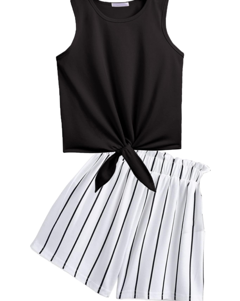 Charl Girls Tank Top & Shorts Set – Sleeveless Striped Summer Two-Piece Outfit