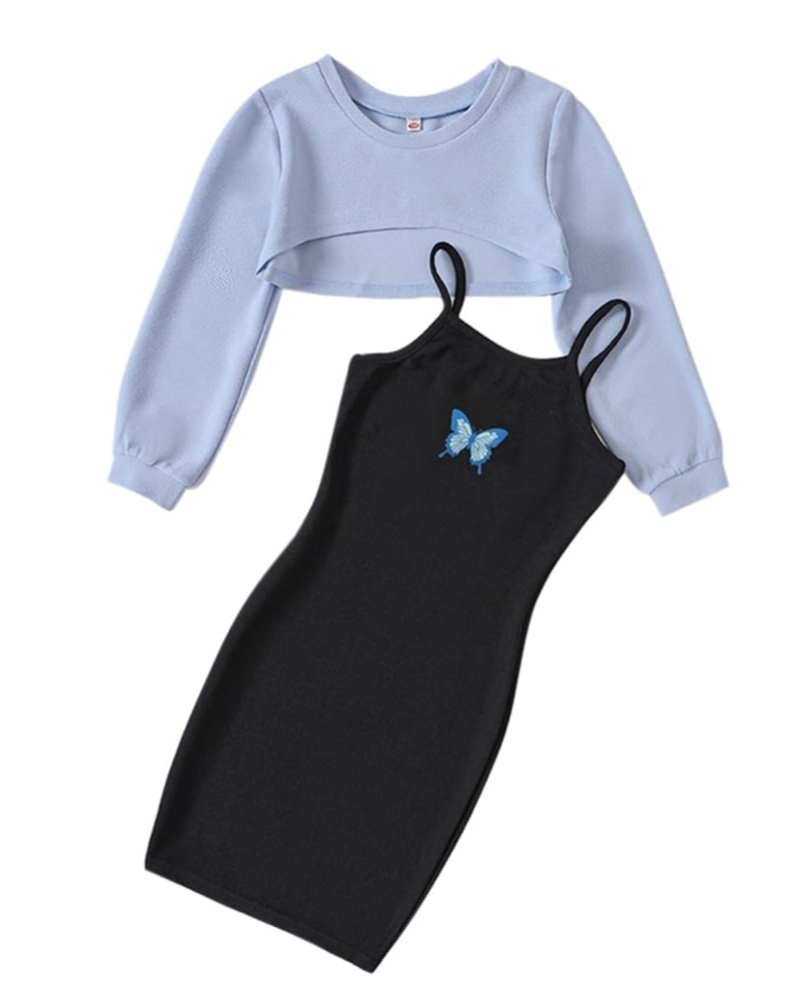 Rosalie Girls Bodycon Dress & Crop Top Set – Two-Piece Casual Outfit