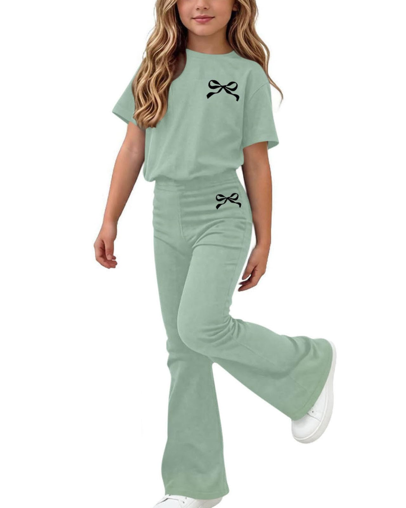 Piper Girls Bow T-Shirt & Trousers Set – Short Sleeve Two-Piece Outfit