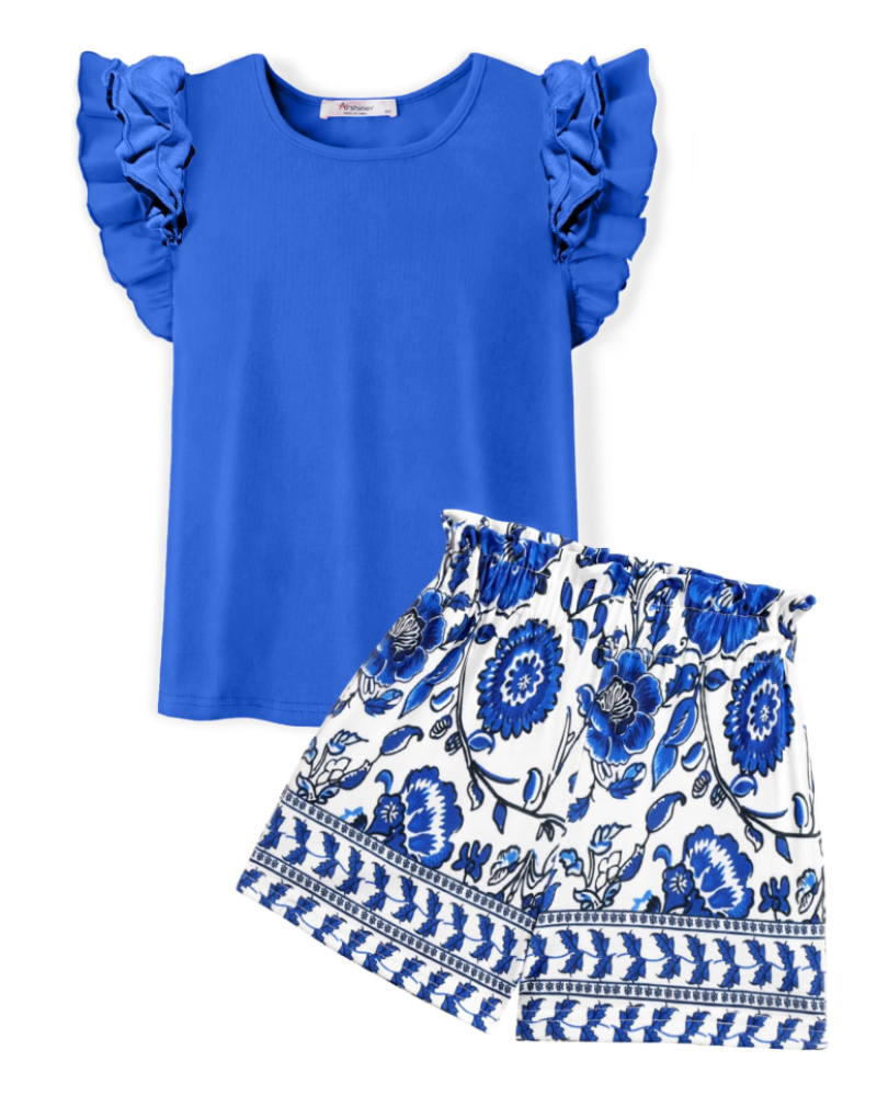 Florence Girls Ruffle T-Shirt & Shorts Set – Casual Summer Two-Piece Outfit