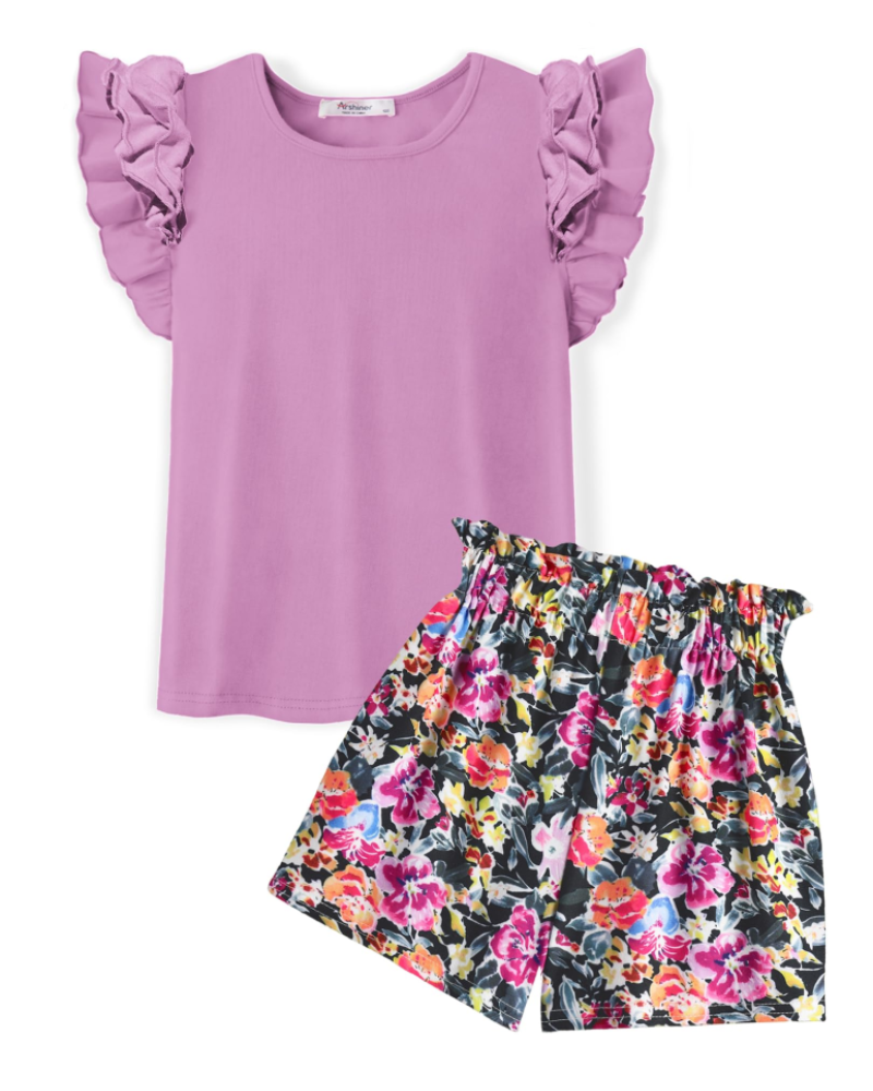 Florence Girls Ruffle T-Shirt & Shorts Set – Casual Summer Two-Piece Outfit