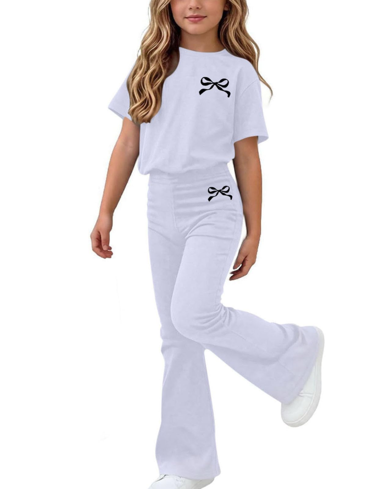 Piper Girls Bow T-Shirt & Trousers Set – Short Sleeve Two-Piece Outfit