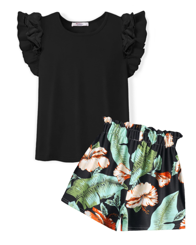 Florence Girls Ruffle T-Shirt & Shorts Set – Casual Summer Two-Piece Outfit
