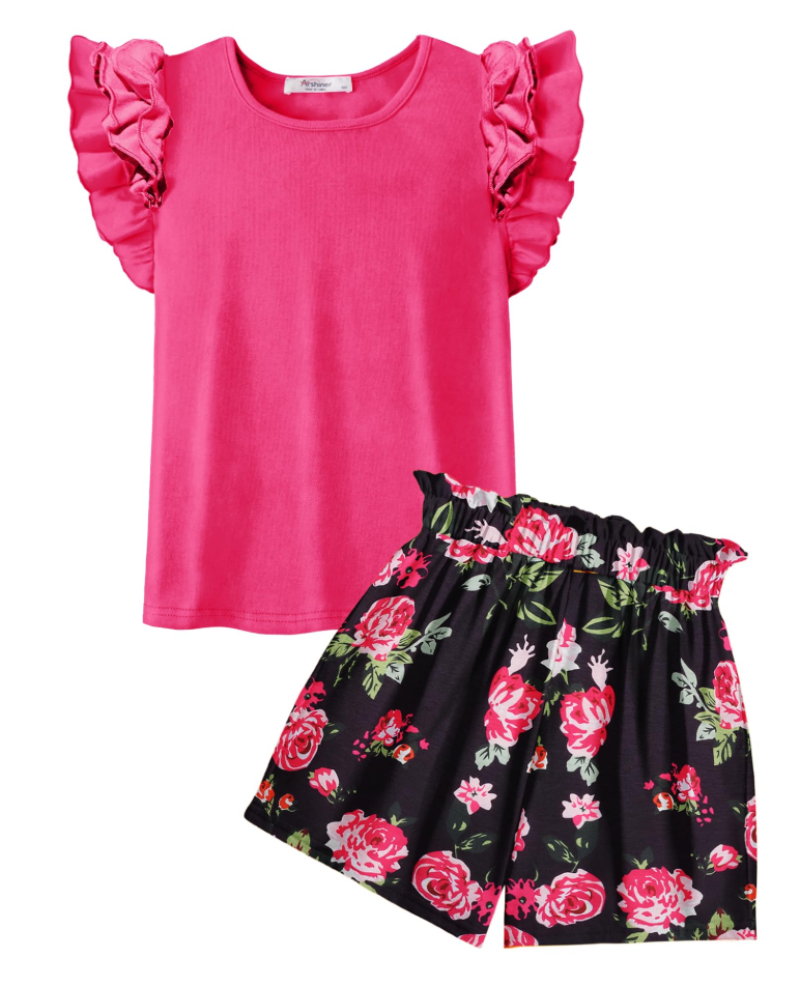 Florence Girls Ruffle T-Shirt & Shorts Set – Casual Summer Two-Piece Outfit