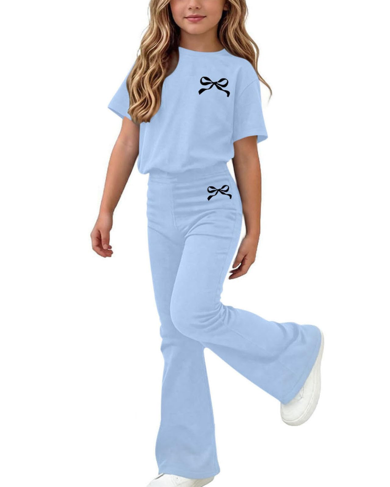 Piper Girls Bow T-Shirt & Trousers Set – Short Sleeve Two-Piece Outfit