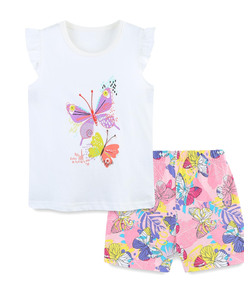 Willow Girls Cotton T-Shirt & Shorts Set – Printed Summer Two-Piece Outfit