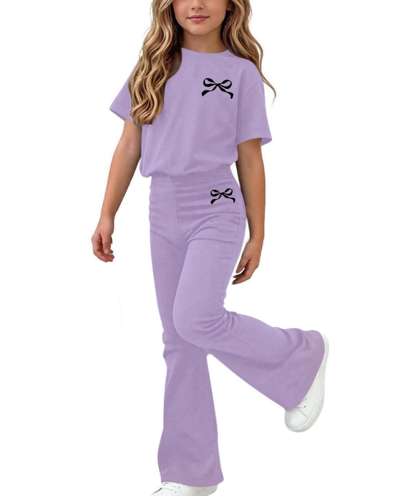 Piper Girls Bow T-Shirt & Trousers Set – Short Sleeve Two-Piece Outfit