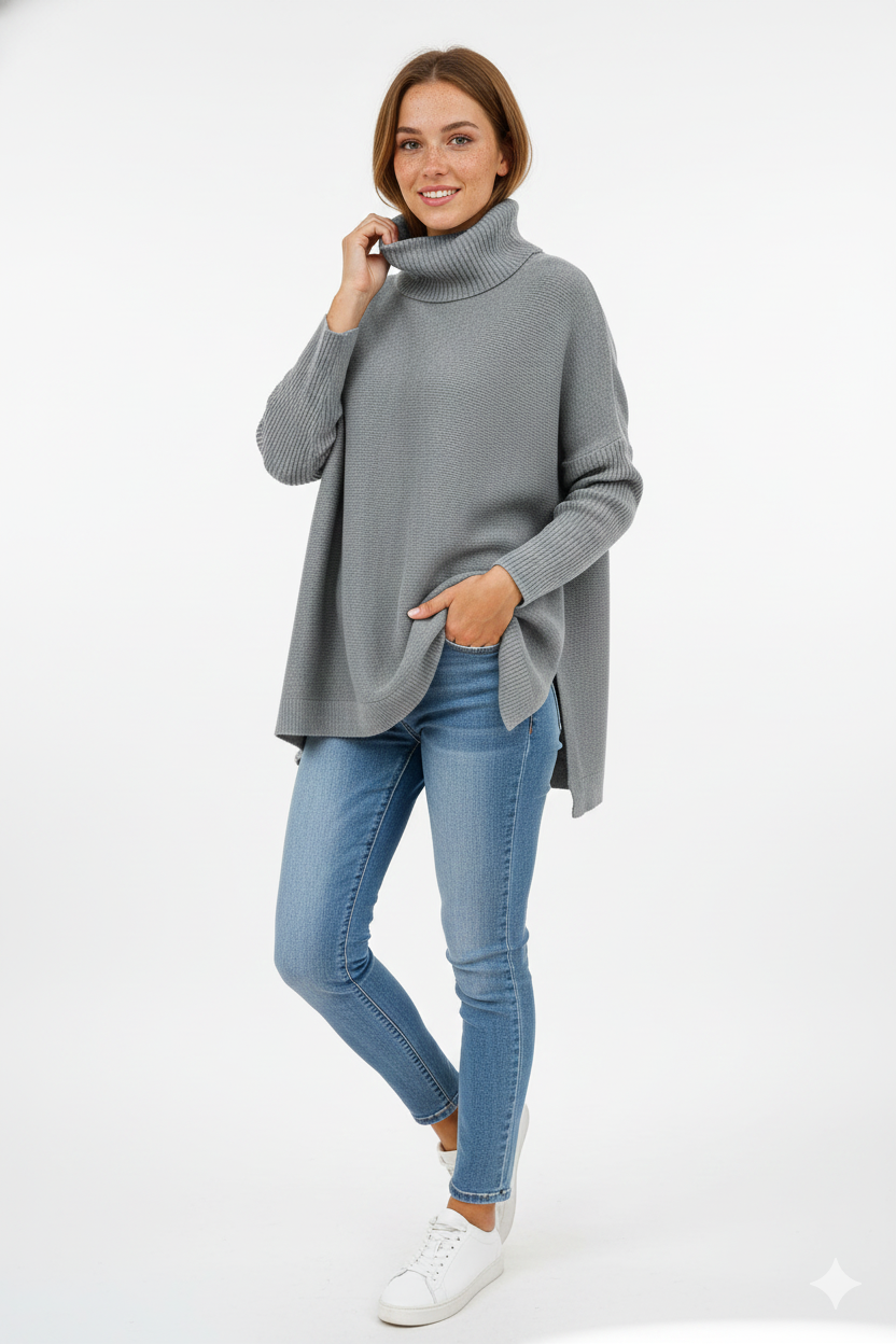 Madeline Women's Roll Neck Jumper – Oversized Soft Knit Winter Sweater