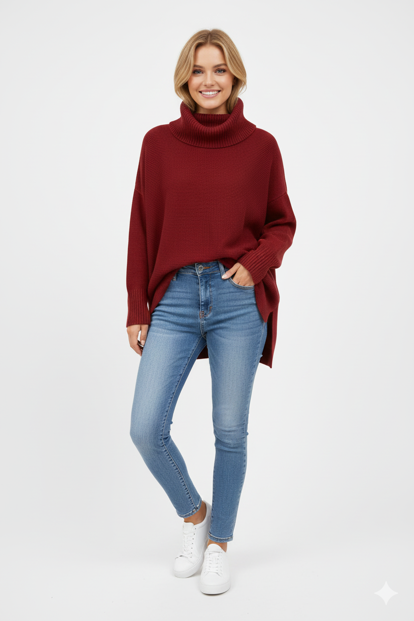 Madeline Women's Roll Neck Jumper – Oversized Soft Knit Winter Sweater