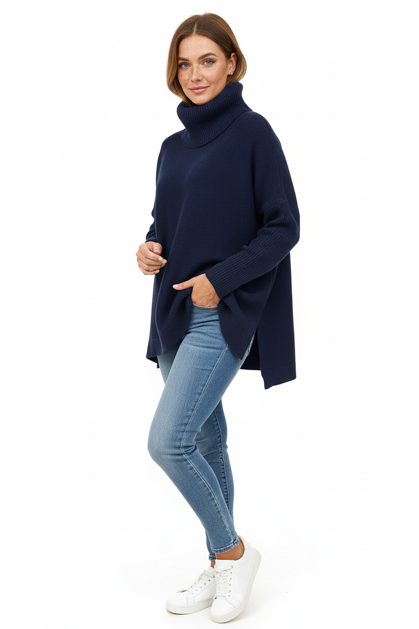 Madeline Women's Roll Neck Jumper – Oversized Soft Knit Winter Sweater
