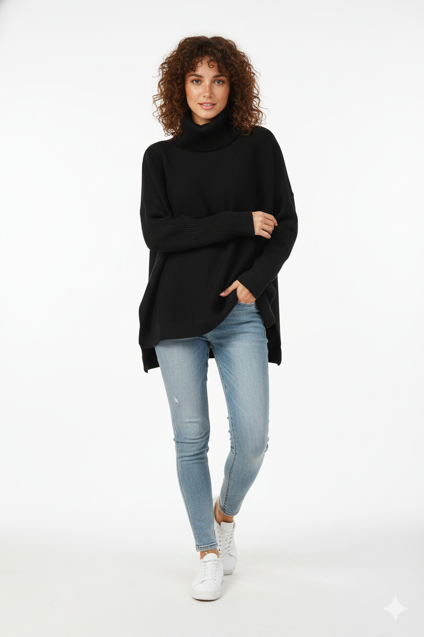 Madeline Women's Roll Neck Jumper – Oversized Soft Knit Winter Sweater