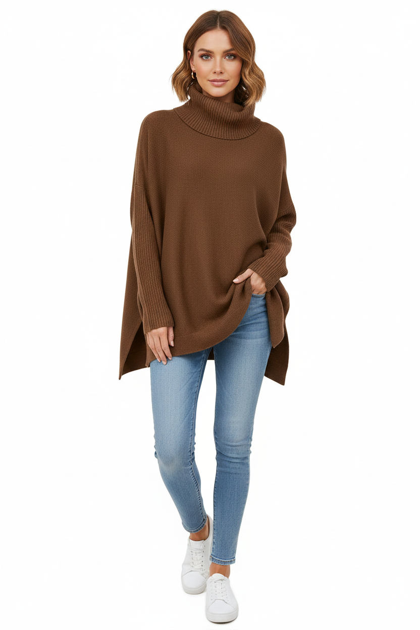 Madeline Women's Roll Neck Jumper – Oversized Soft Knit Winter Sweater