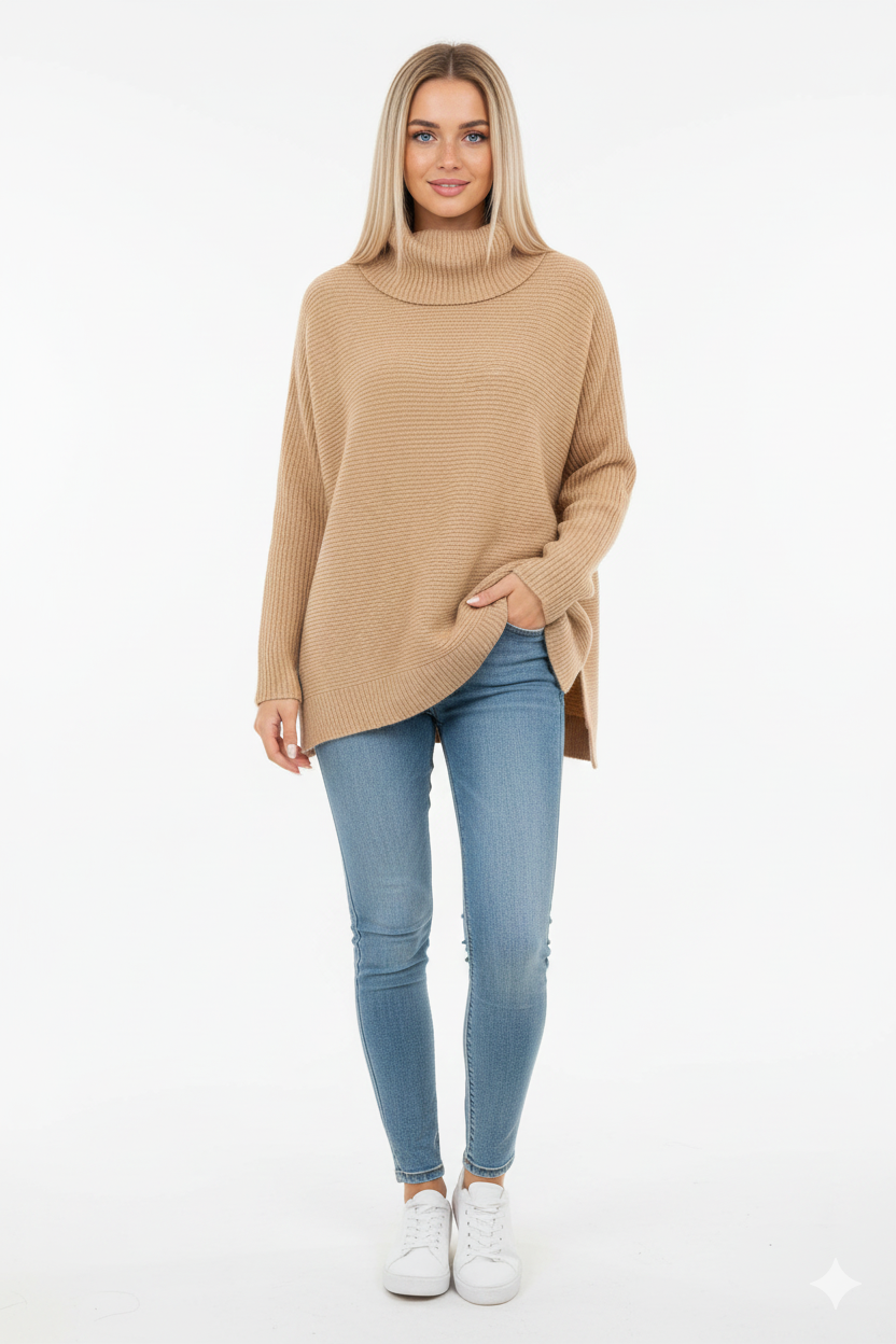 Madeline Women's Roll Neck Jumper – Oversized Soft Knit Winter Sweater