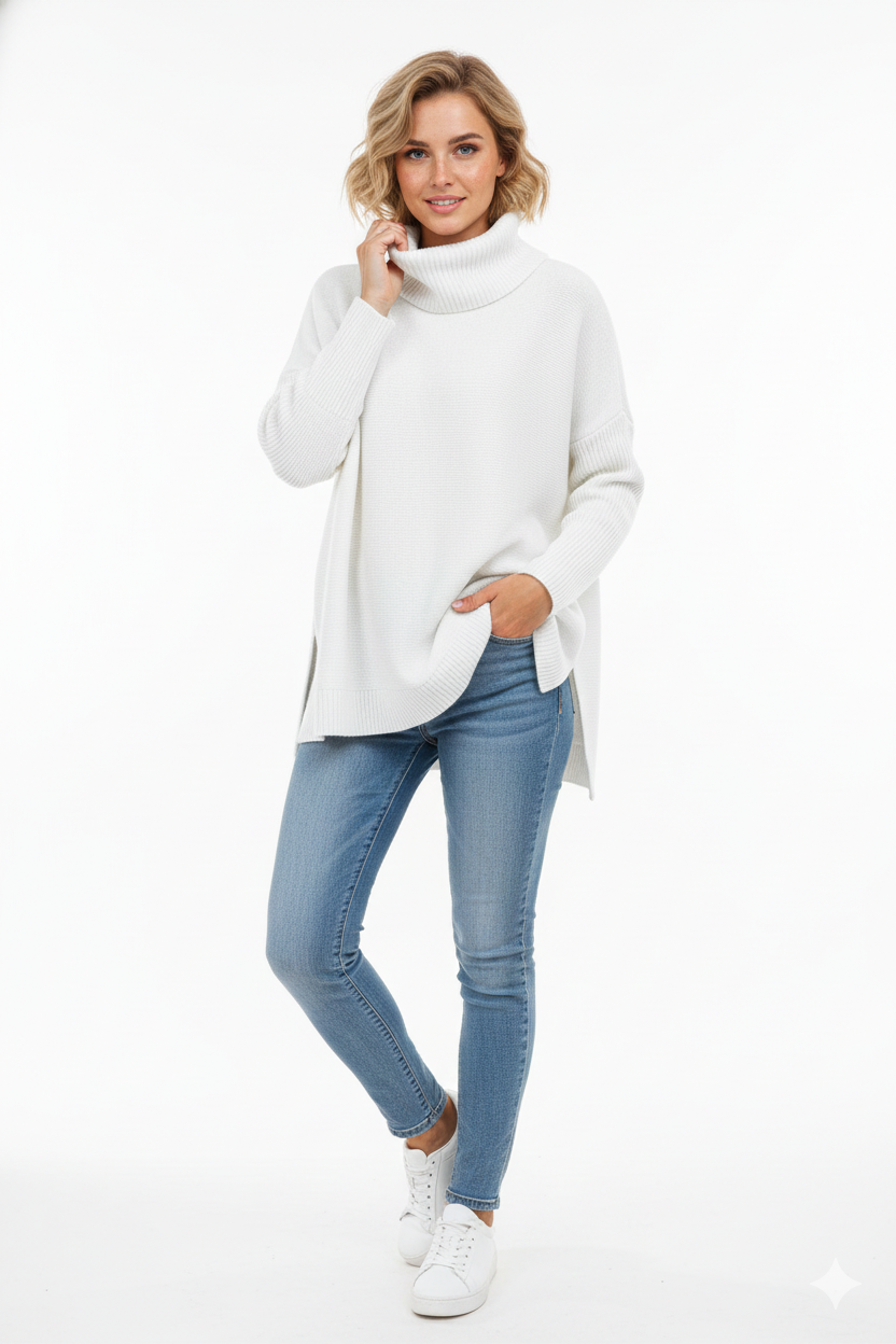 Madeline Women's Roll Neck Jumper – Oversized Soft Knit Winter Sweater