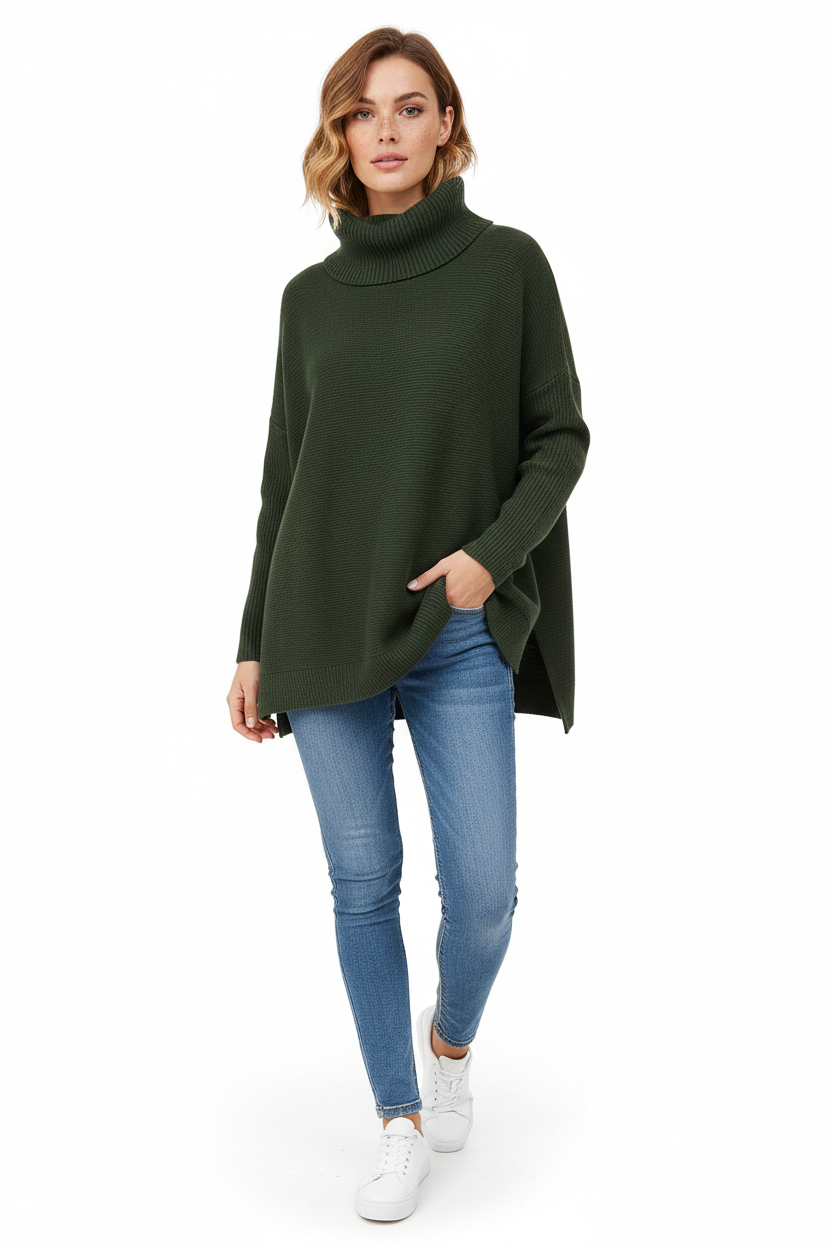 Madeline Women's Roll Neck Jumper – Oversized Soft Knit Winter Sweater