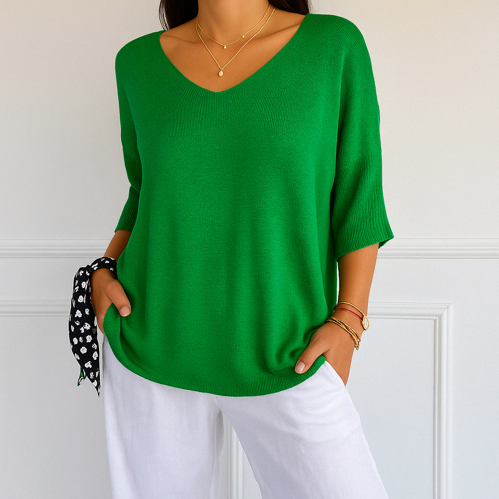 Josephine Women's V Neck Jumper – Fine Knit Soft Long Sleeve Lightweight Sweater