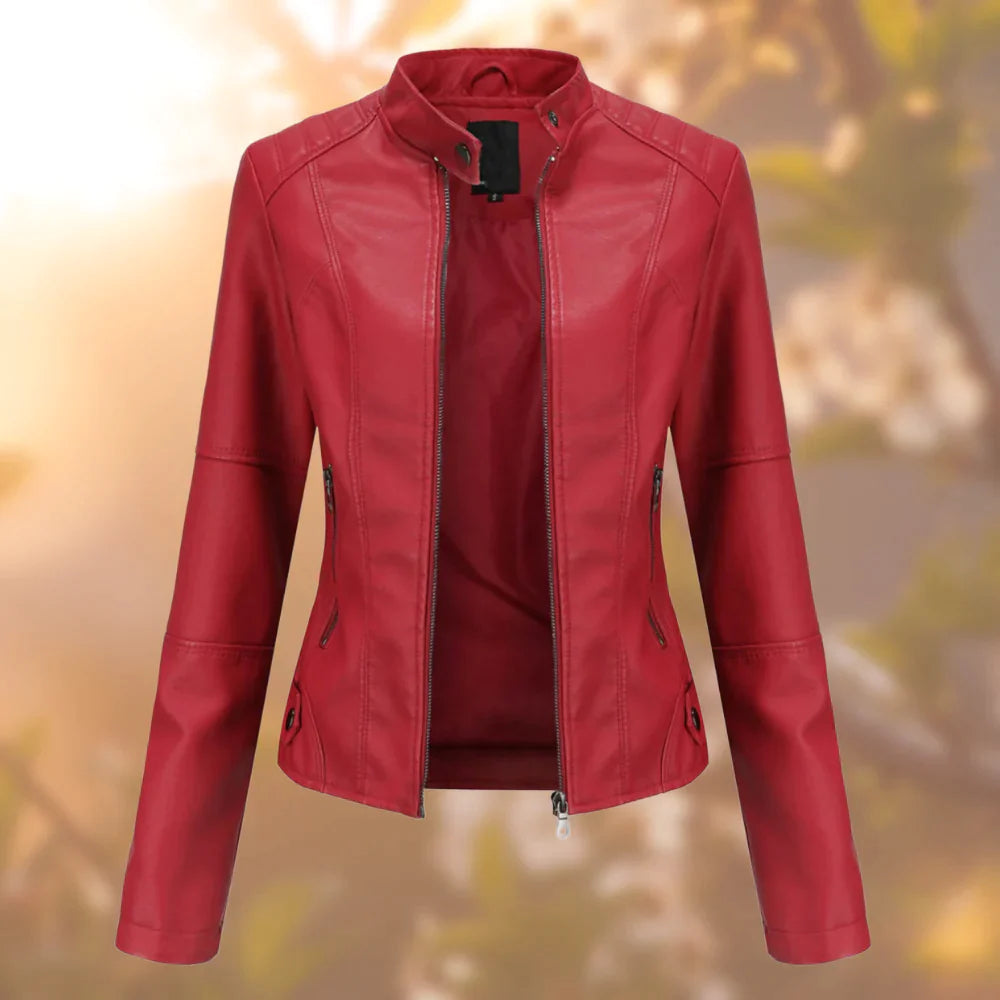 Viviana Women's Leather Jacket – Slim Fit Zip Up Biker Spring Autumn Coat