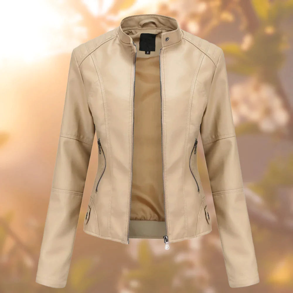 Viviana Women's Leather Jacket – Slim Fit Zip Up Biker Spring Autumn Coat