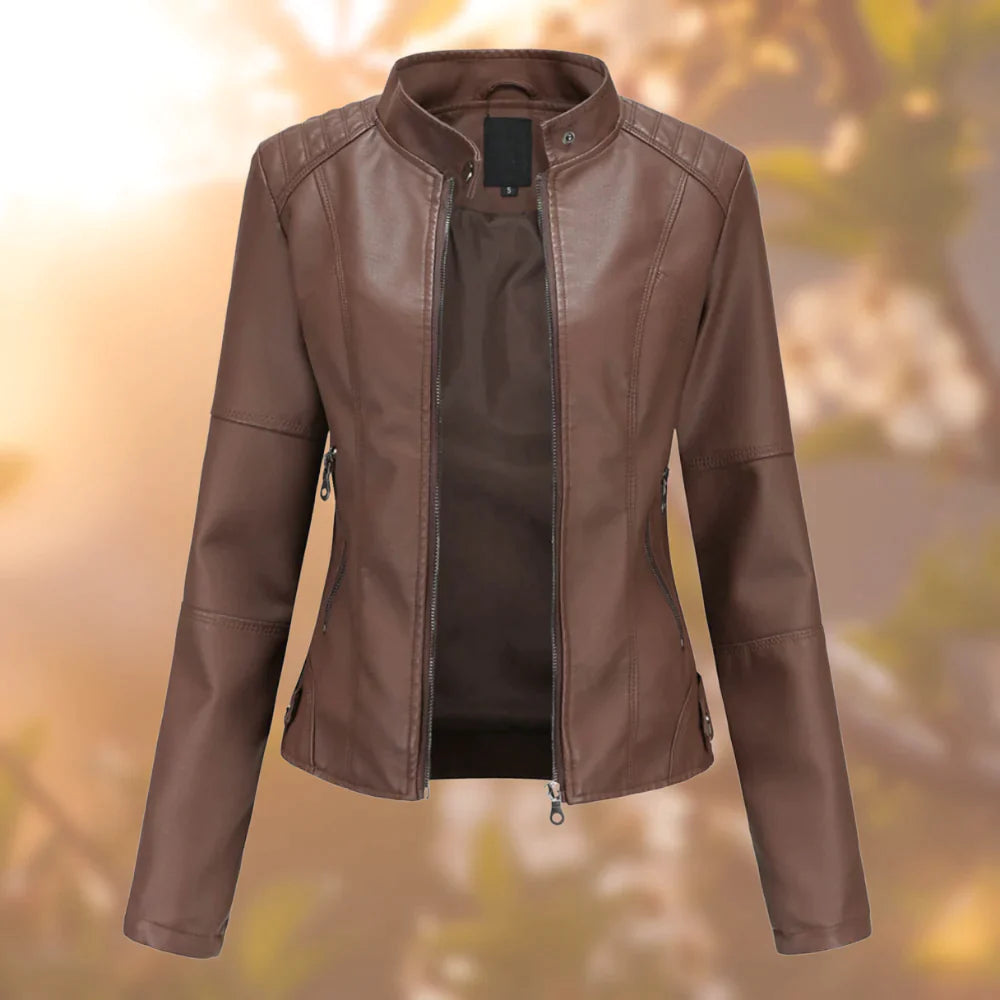 Viviana Women's Leather Jacket – Slim Fit Zip Up Biker Spring Autumn Coat