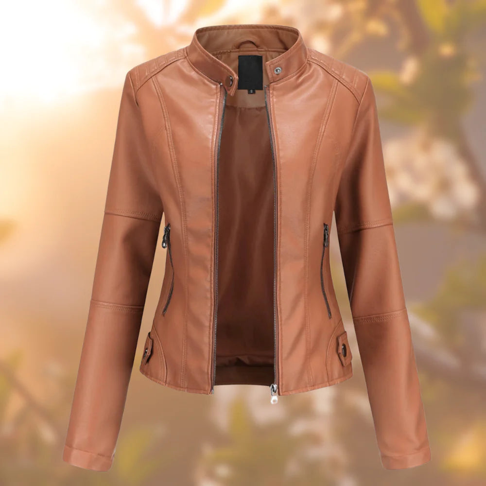 Viviana Women's Leather Jacket – Slim Fit Zip Up Biker Spring Autumn Coat