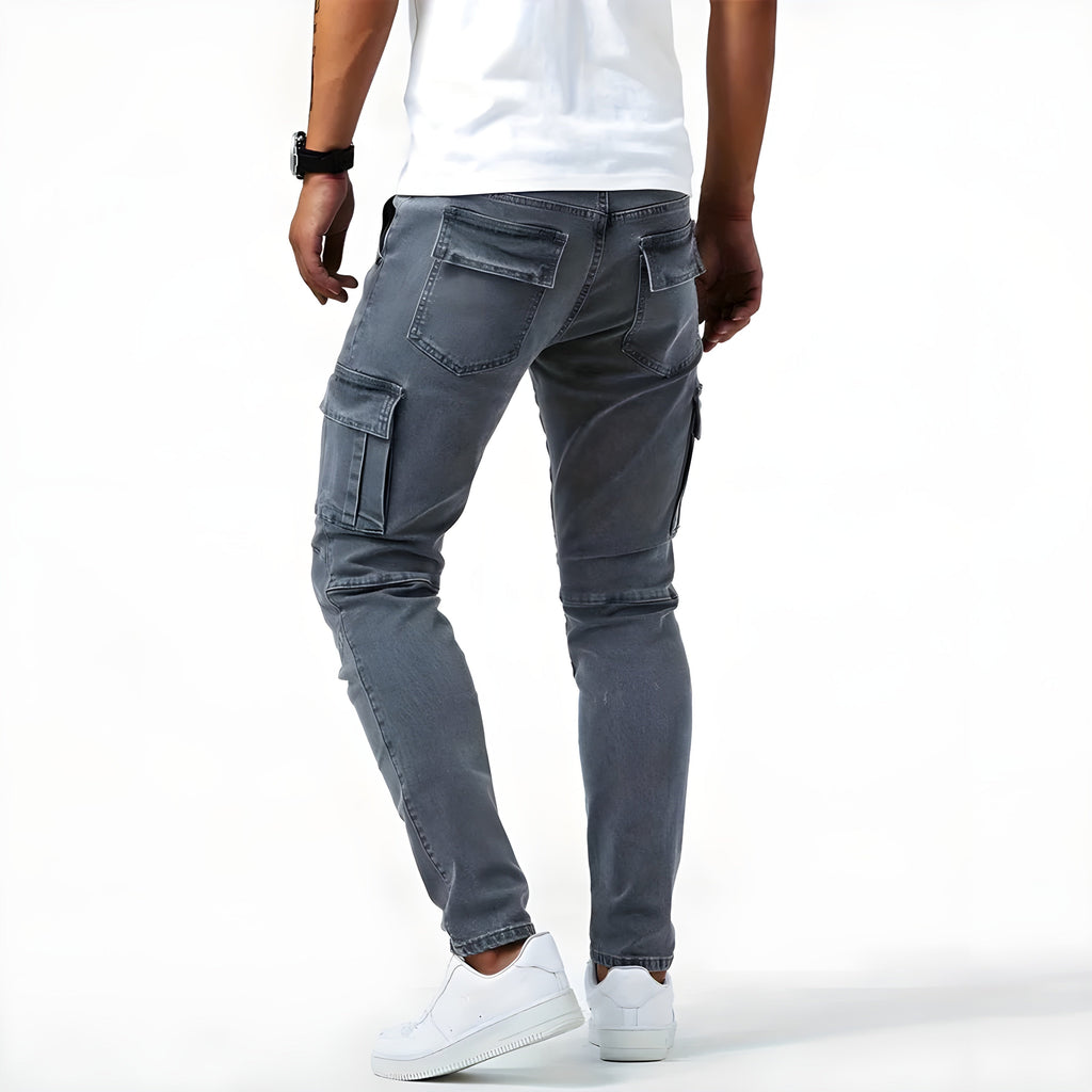 Declan Men's Stretch Cargo Jeans – Slim Fit Denim Utility Trousers with Pockets