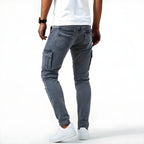 Declan Men's Stretch Cargo Jeans – Slim Fit Denim Utility Trousers with Pockets
