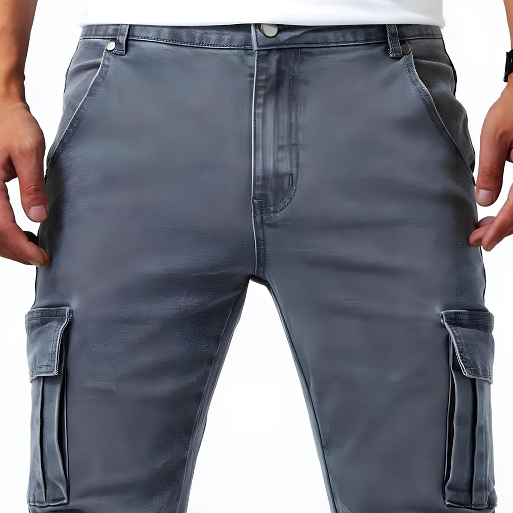Declan Men's Stretch Cargo Jeans – Slim Fit Denim Utility Trousers with Pockets