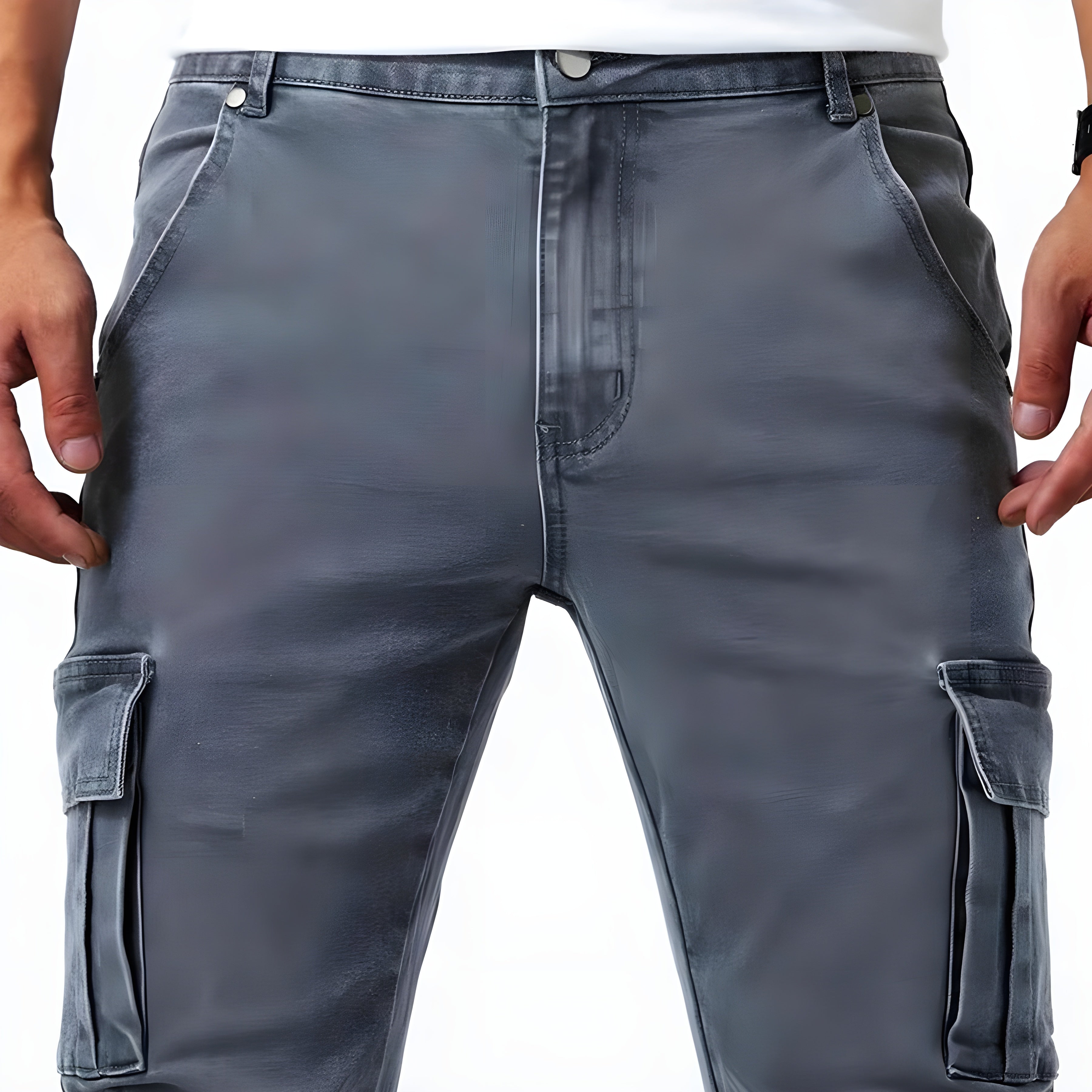 Declan Men's Stretch Cargo Jeans – Slim Fit Denim Utility Trousers with Pockets
