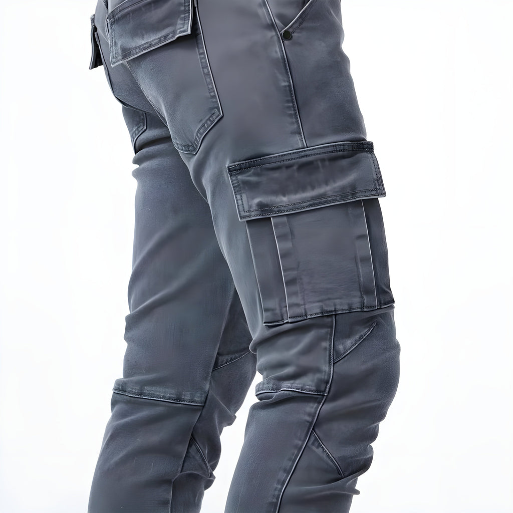 Declan Men's Stretch Cargo Jeans – Slim Fit Denim Utility Trousers with Pockets
