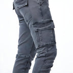 Declan Men's Stretch Cargo Jeans – Slim Fit Denim Utility Trousers with Pockets