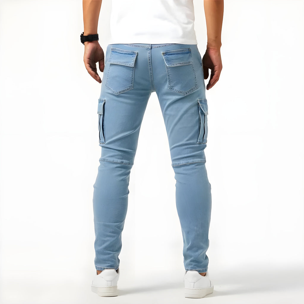 Declan Men's Stretch Cargo Jeans – Slim Fit Denim Utility Trousers with Pockets