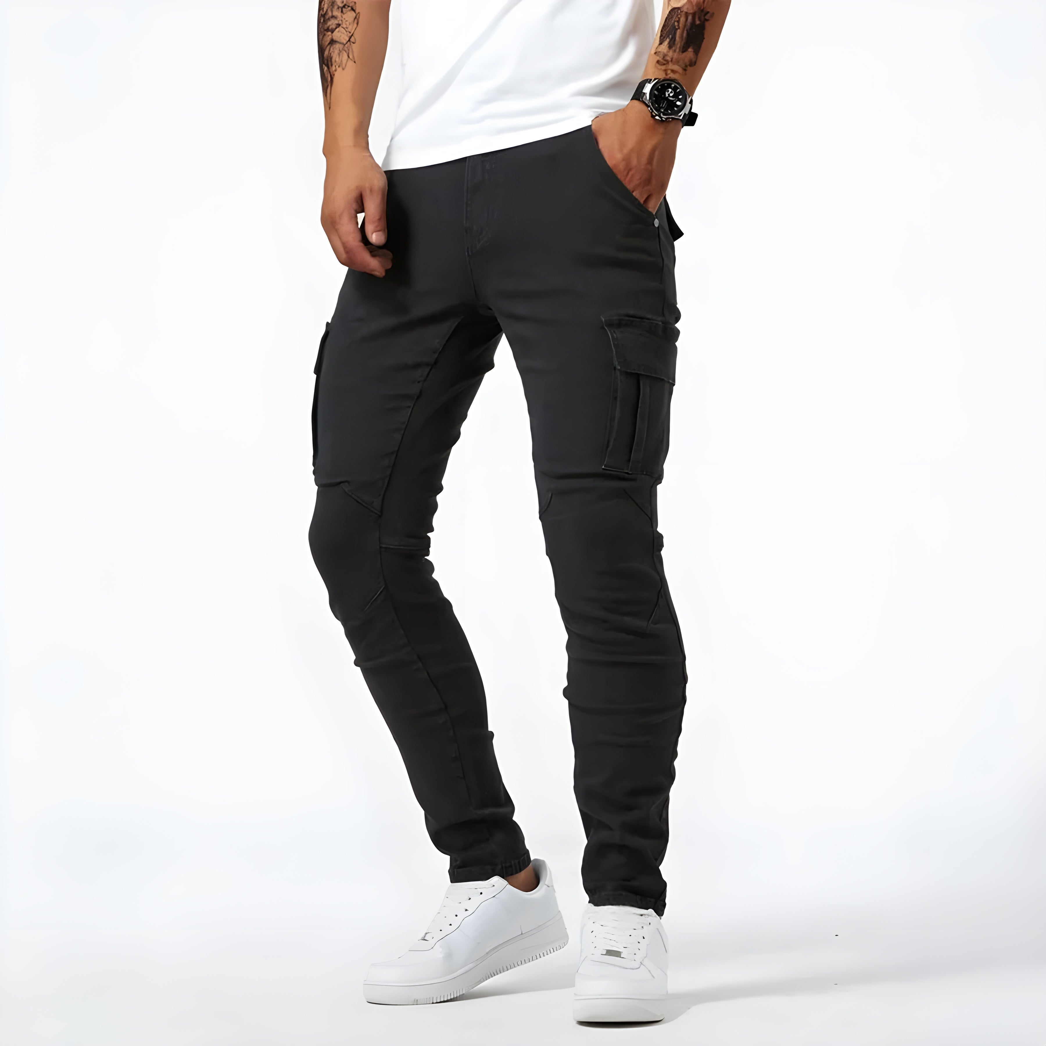 Declan Men's Stretch Cargo Jeans – Slim Fit Denim Utility Trousers with Pockets